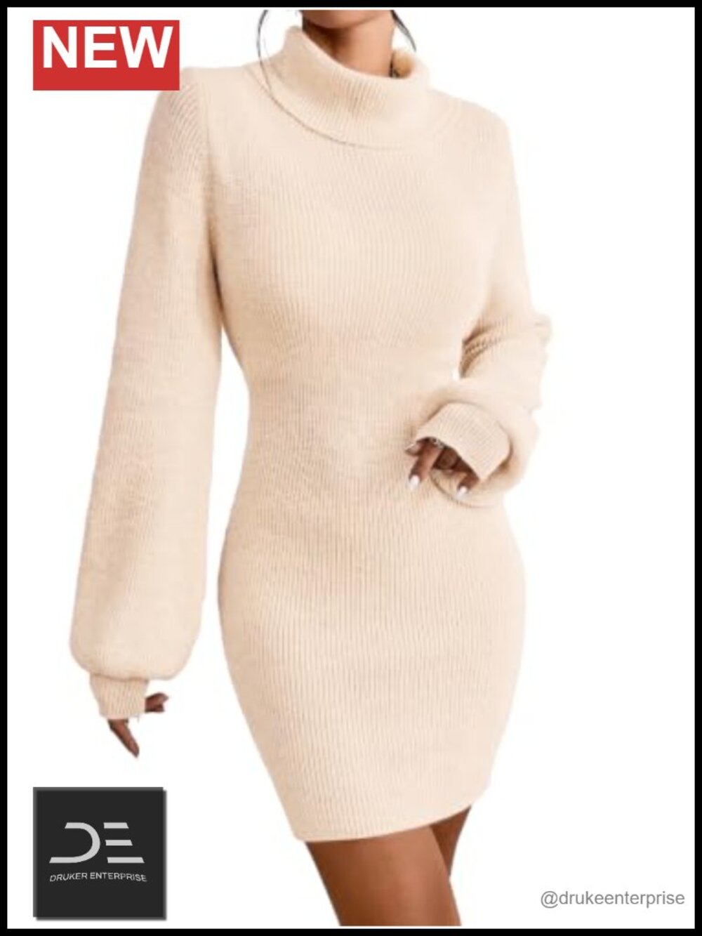 Turtleneck Sweater Dress Ribbed Knit Bodycon Mini Long Sleeve
